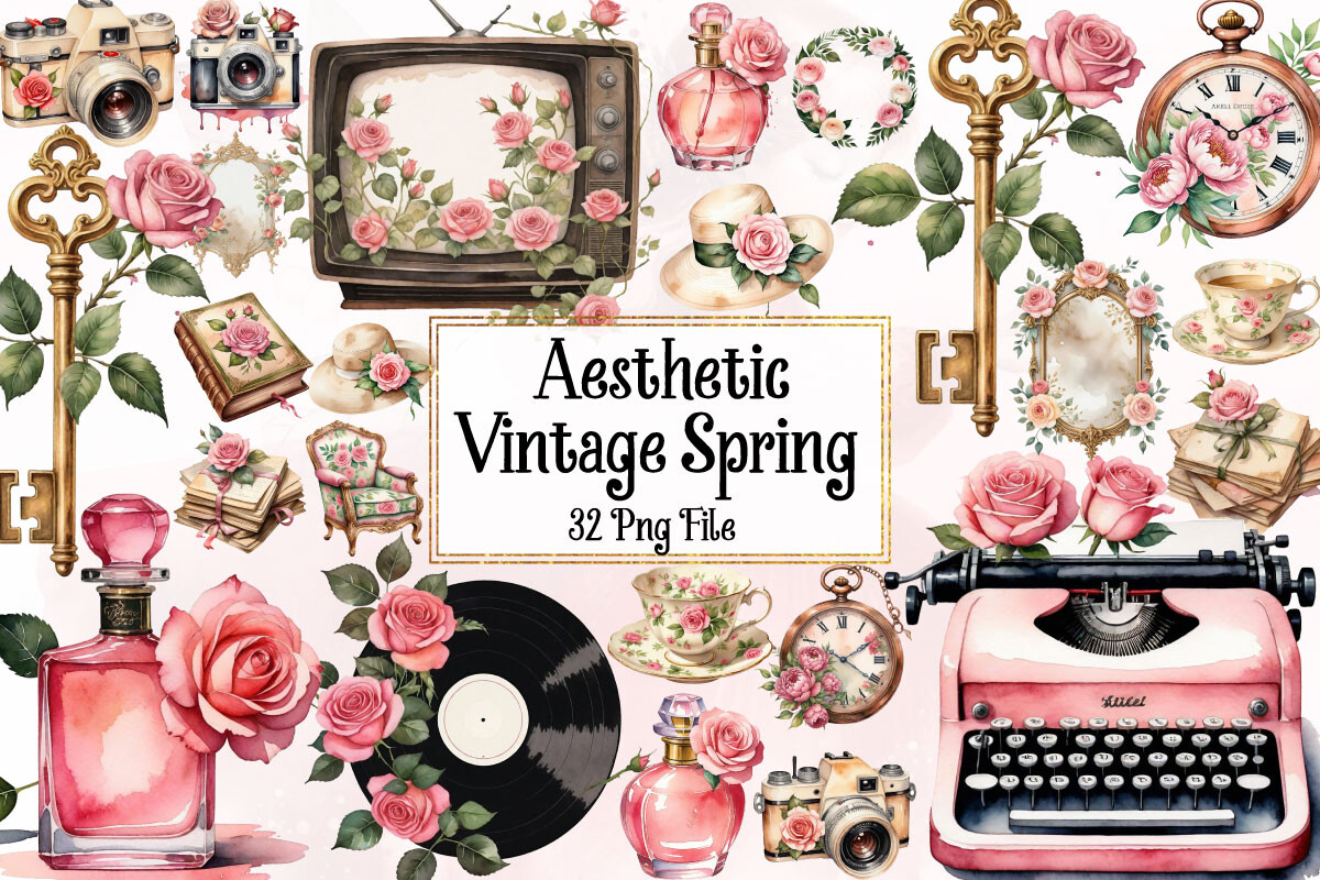 Aesthetic Vintage Spring Clipart Graphic by Ak Artwork · Creative Fabrica