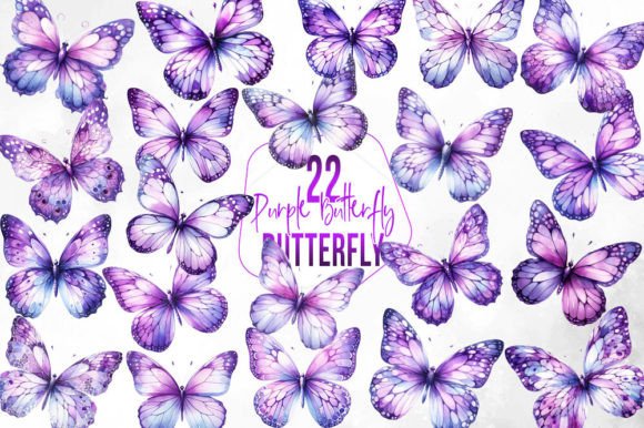 Watercolor Purple Butterfly Collection Gráfico Ilustraciones Imprimibles Por Aspect_Studio