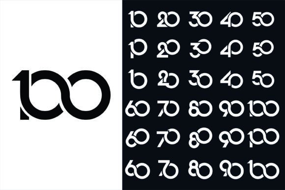 Creative Number 10 to 100 Logo Designs. Graphic Logos By BaronStudio