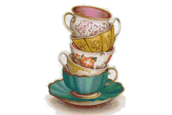 Tea Cups Counted Cross Stitch Patterns
