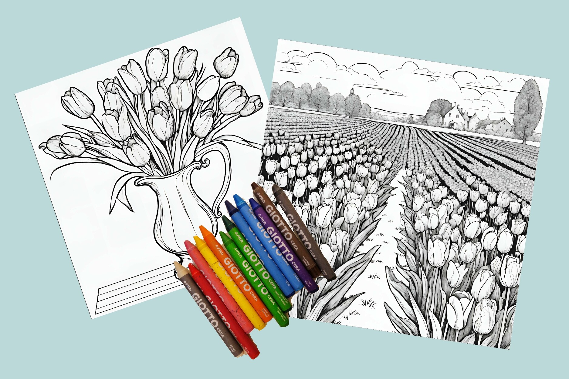 Tulip Colouring Page Pair Five