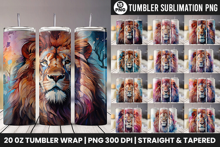 Watercolor Lion Tumbler Wrap PNG Bundle Graphic by Arslan DigitalCraft ...