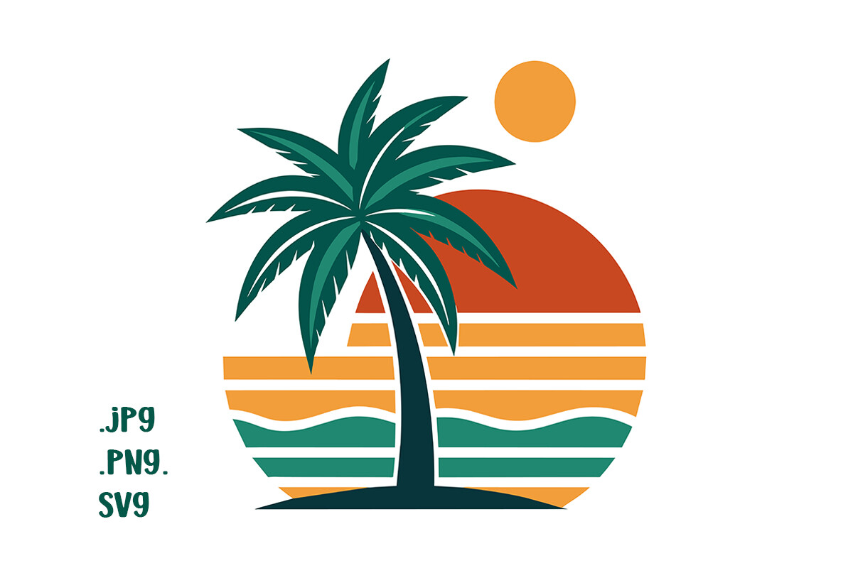 Palm Tree Sea and Sunset Graphic by Joanna Redesiuk · Creative Fabrica