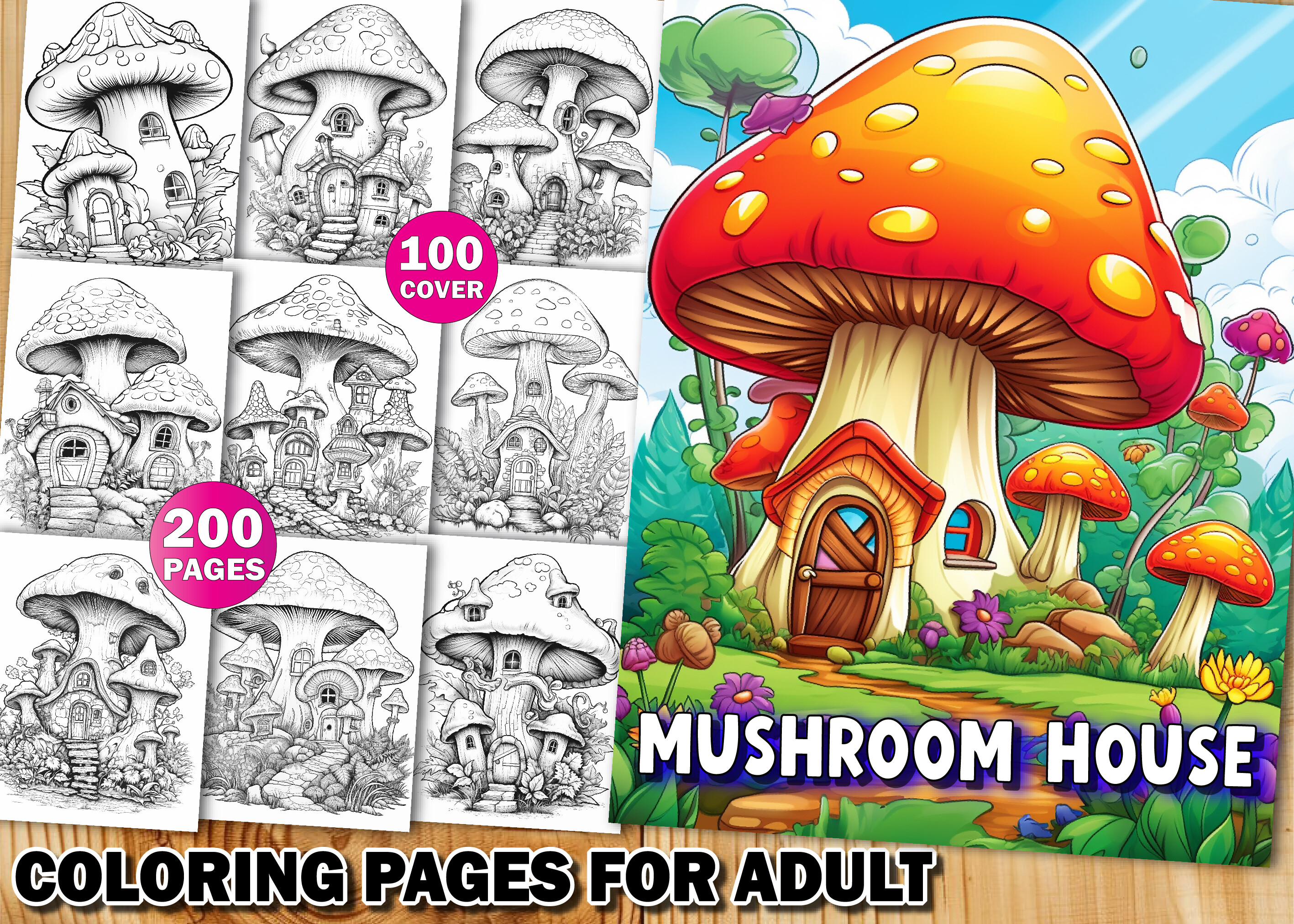 200 Mushroom Houses Adult Coloring Pages