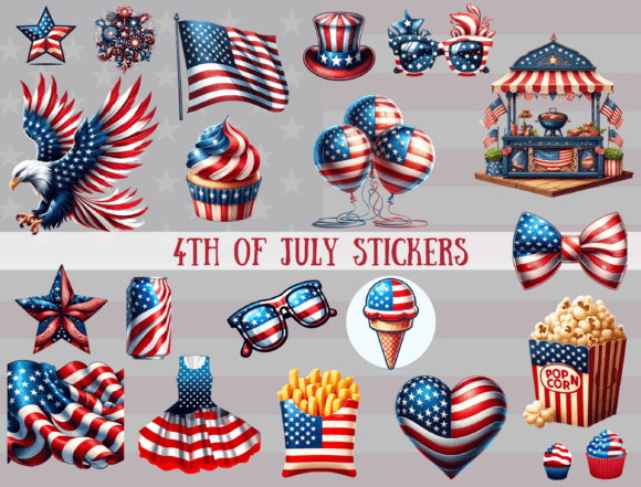 4th of July Stickers, Digital Stickers