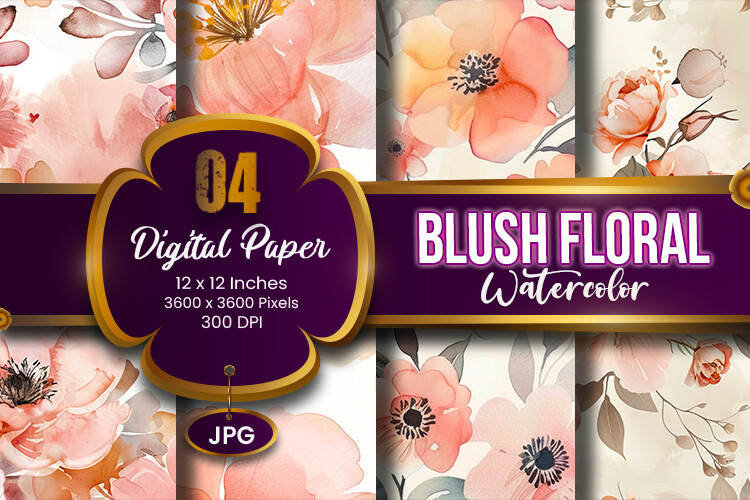 Blush Floral Watercolor Digital Paper Graphic by Creative Design Studio ...