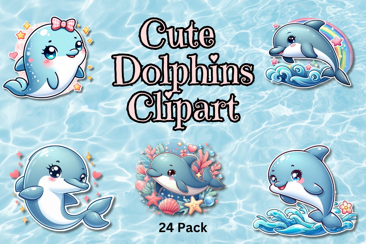 CUTE DOLPHINS Graphic by Pixels N Bows · Creative Fabrica