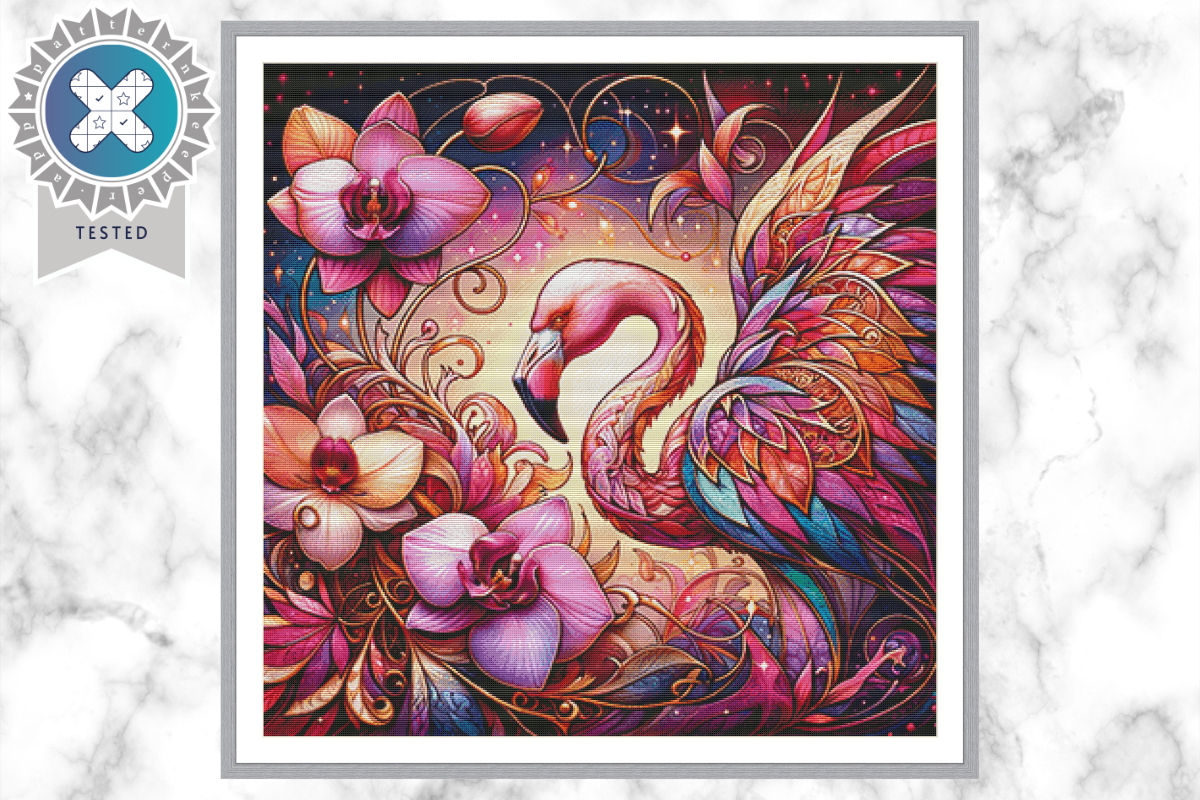 Orchid Flamingo Cross Stitch Pattern PDF