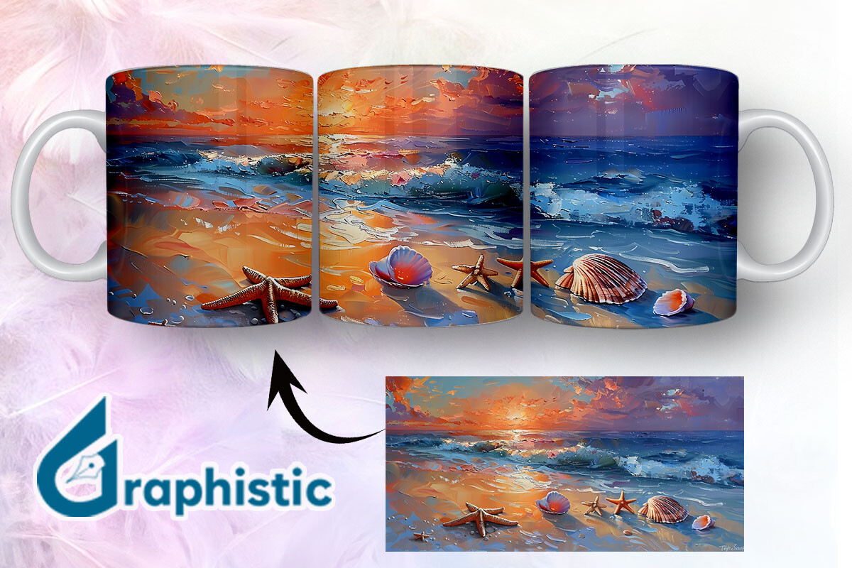 3D Seashells Sunset Mug Wrap 07 Graphic by Graphistic · Creative Fabrica