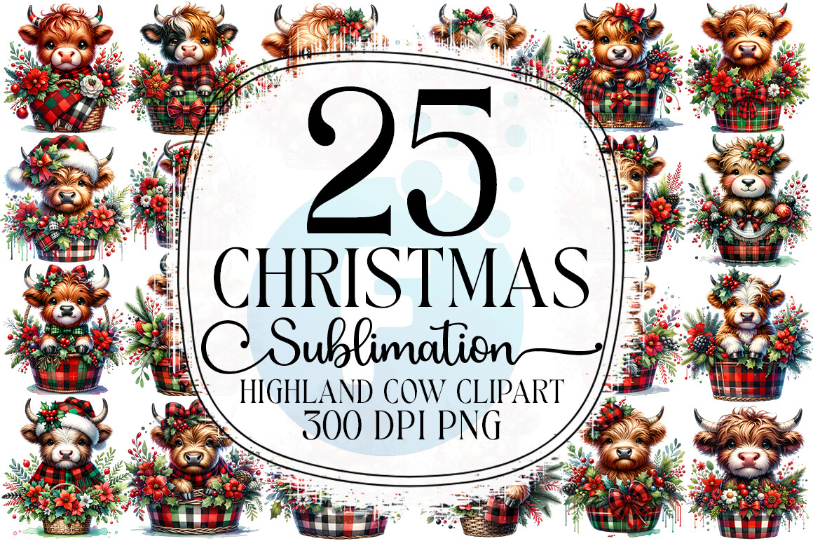 Christmas Highland Cow Clipart Bundle Graphic by fokira · Creative Fabrica