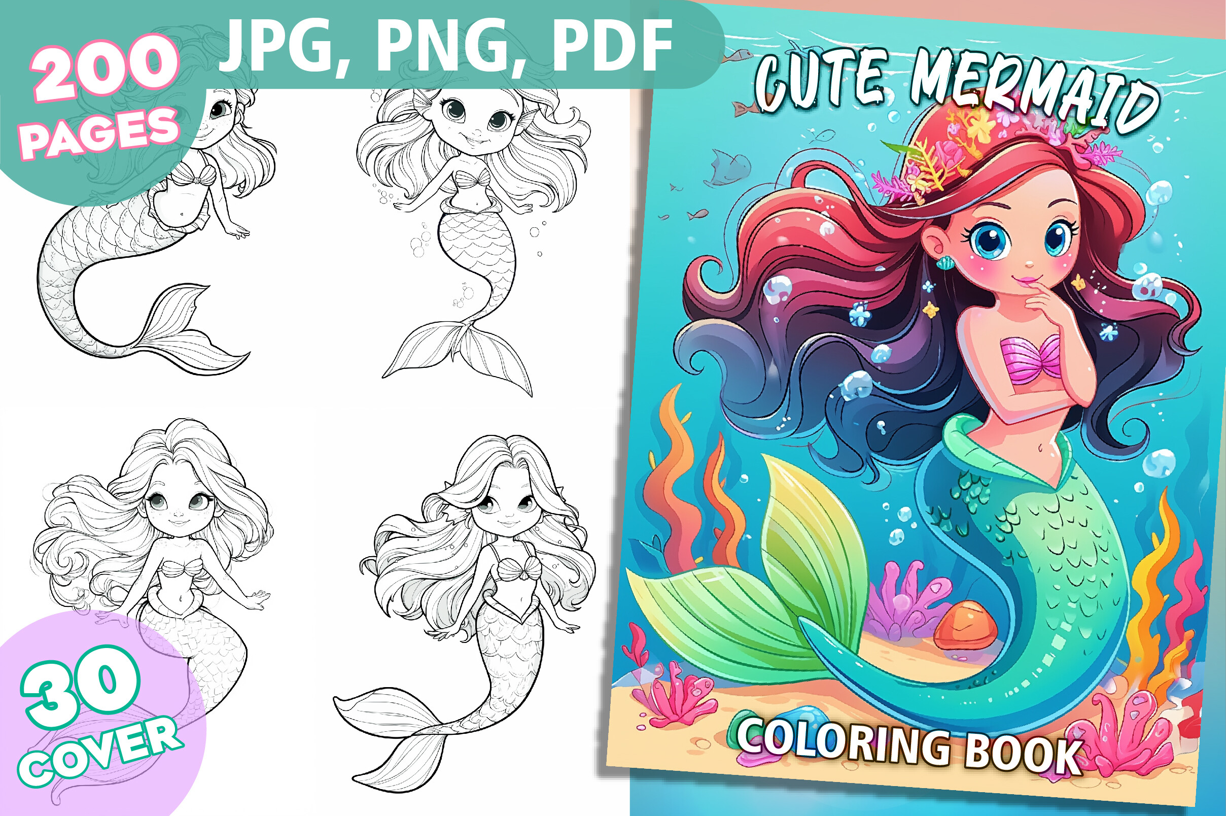 Kawaii Mermaid Coloring Pages for Kids