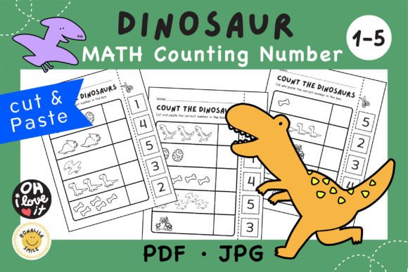DINOSAUR Cut and Paste Number Worksheet