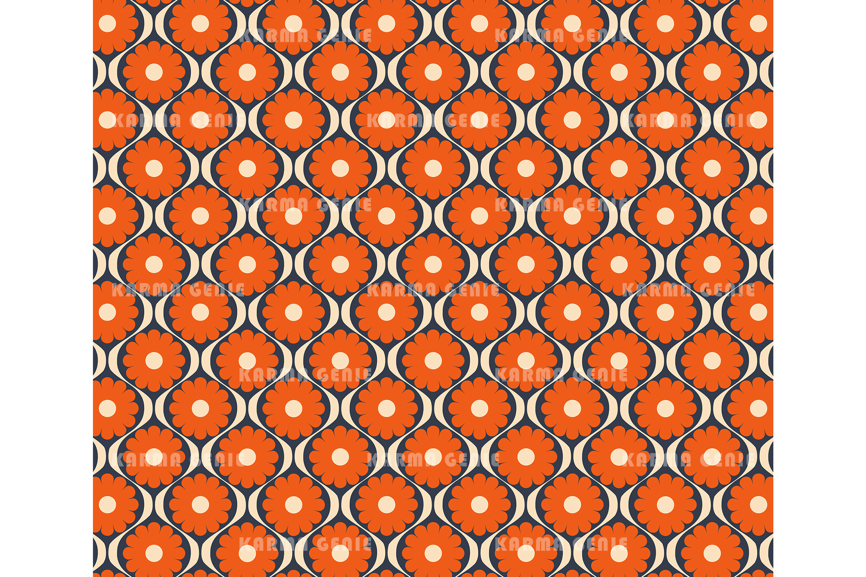 Orange Retro Flowers Background Pattern Graphic by Karma Genie ...