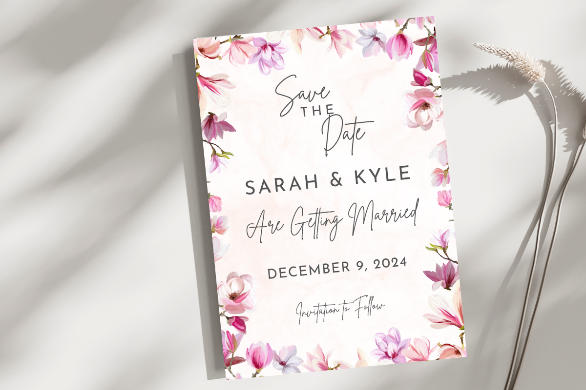 Pink Floral Save the Date Announcement