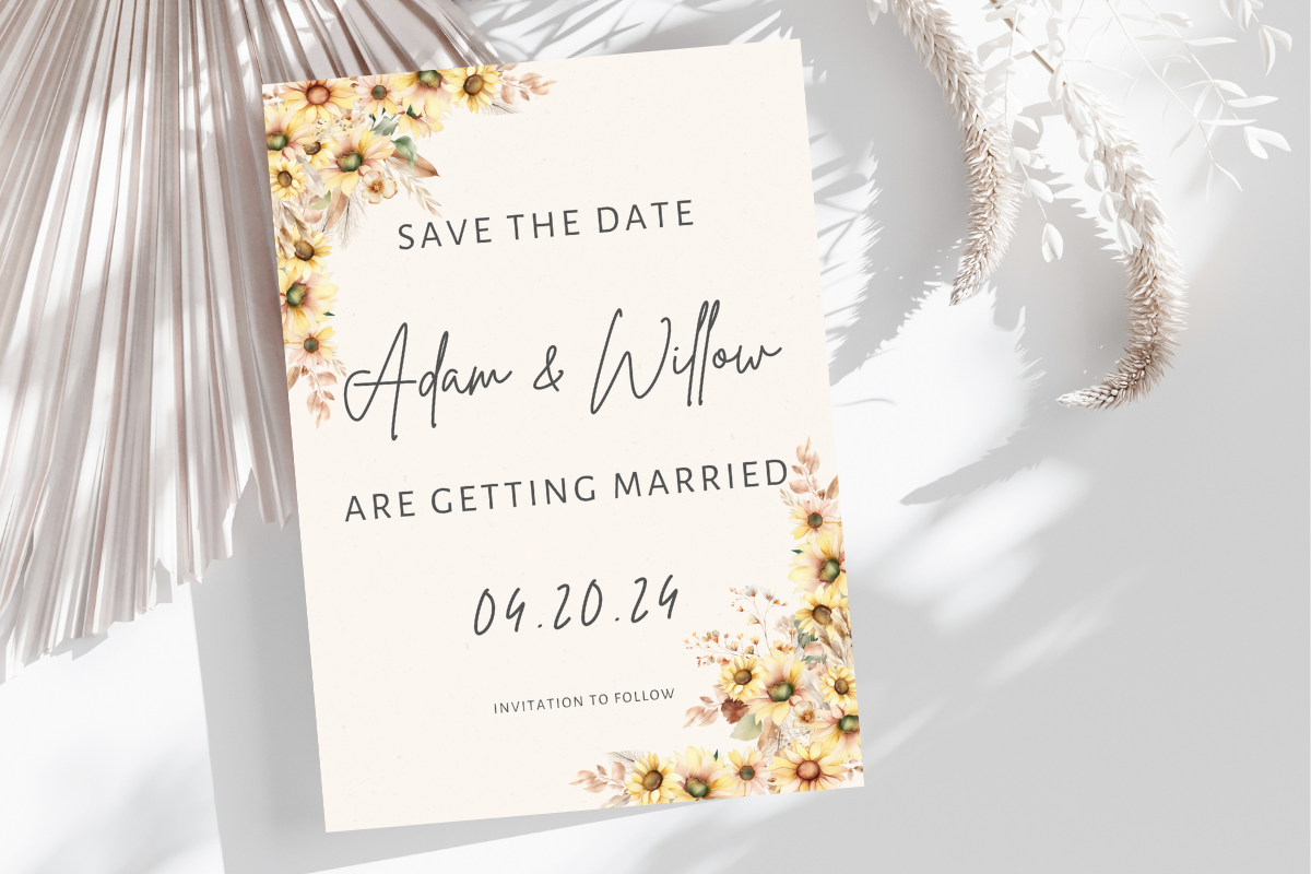 Yellow Floral Save the Date Announcement