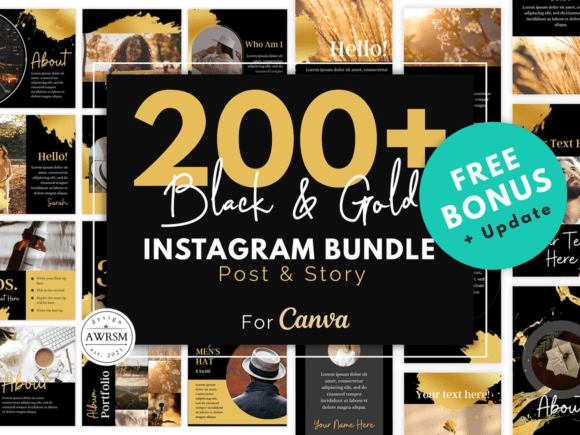 Black Gold Instagram Template Bundle Graphics 1