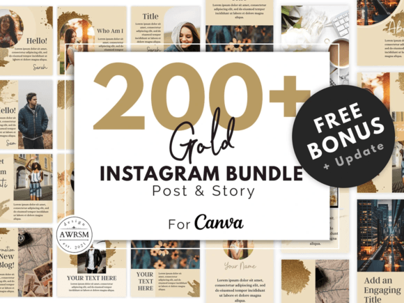 200 Gold Instagram Template Boost Bundle Graphic Social Media Templates By AWRSMdesign