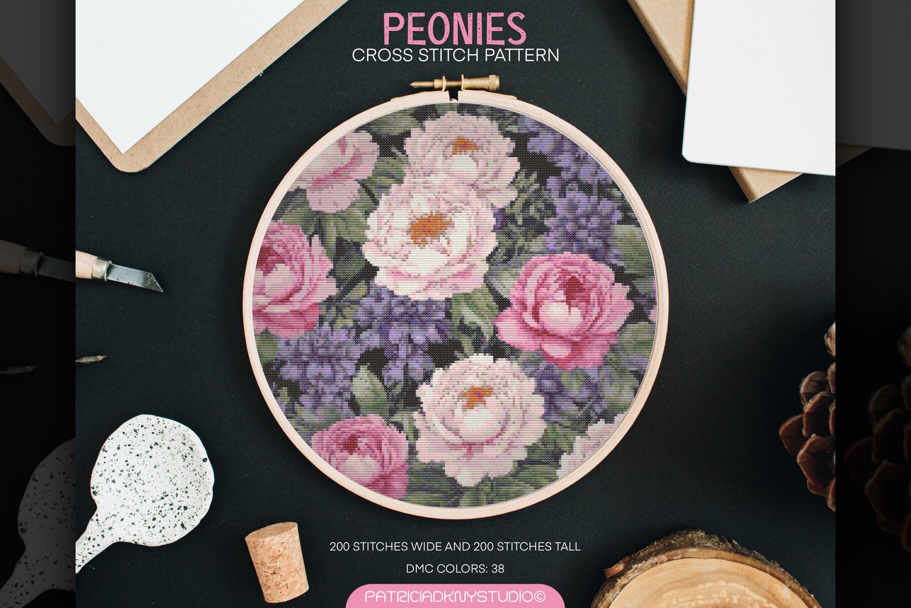 Peonies Cross Stitch Pattern