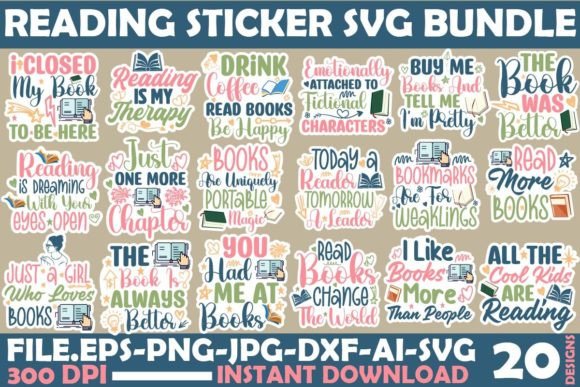 Reading Sticker SVG Bundle Graphic by SimaCrafts · Creative Fabrica