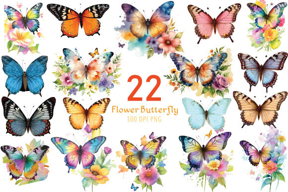 22 Flower Butterfly Clipart Bundle Graphic by Bliss Wraps · Creative ...