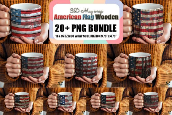 American Flag Wooden 3d Mug Wrap Bundle Graphics