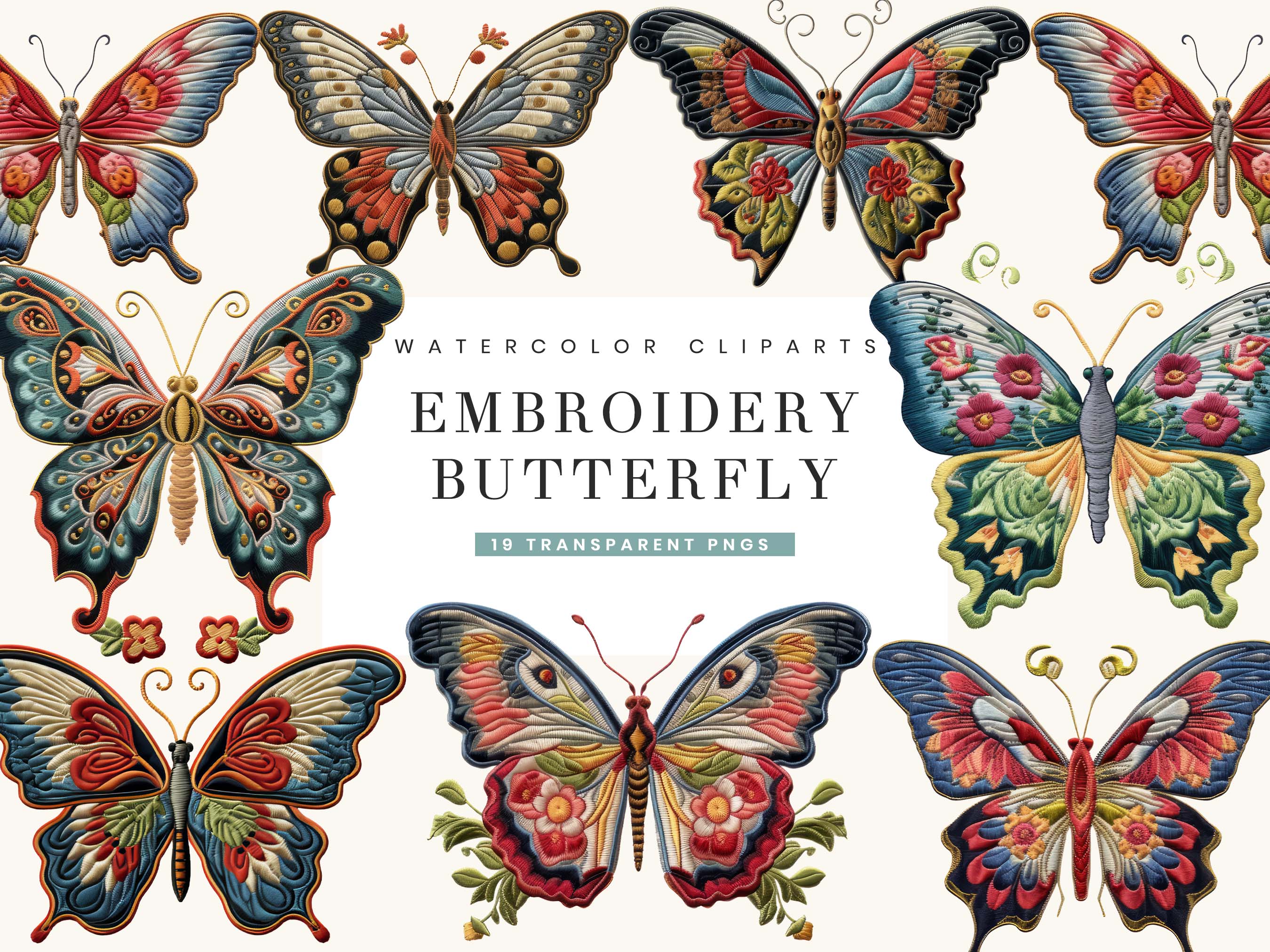 Embroidery Butterfly Clipart Bundle Graphic by busydaydesign · Creative ...