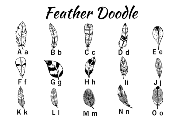Feather Doodle Font PNG with transparent background - Preview 1
