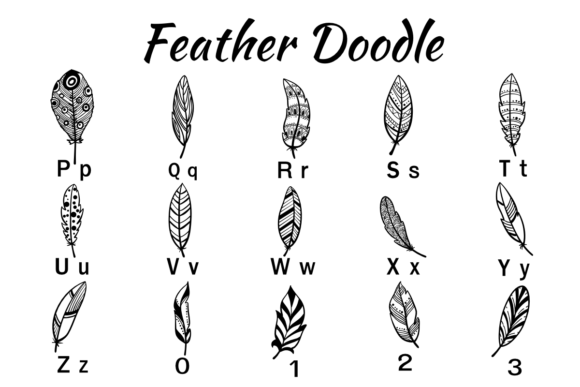 Feather Doodle Font PNG with transparent background - Preview 2