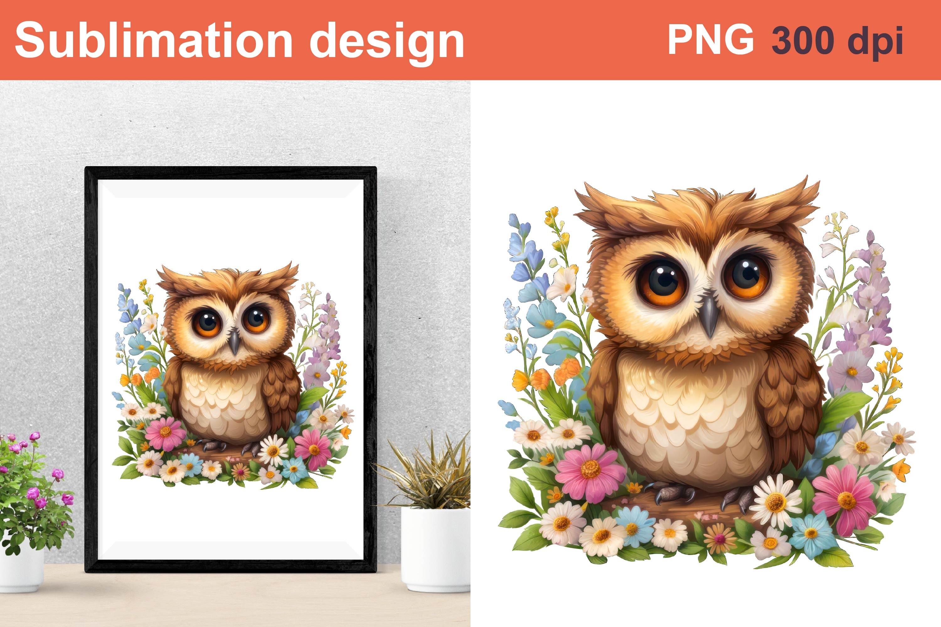 Spring Owl with Flowers Sublimation Graphic by Klimushka · Creative Fabrica