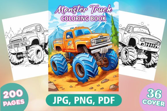 200 Monster Truck Coloring Pages for Kdp