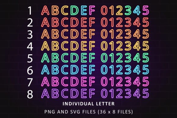 Neon Colored Font PNG with transparent background - Preview 5