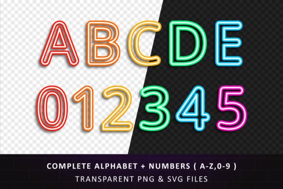 Neon Colored Font PNG with transparent background - Preview 2