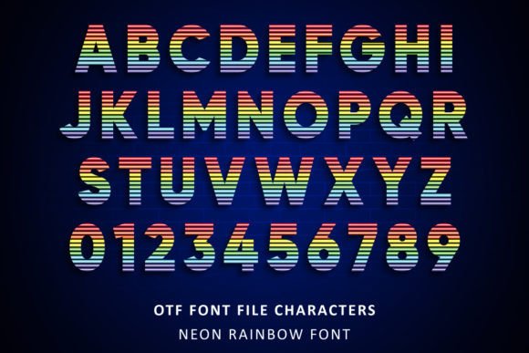 Neon Rainbow Font PNG with transparent background - Preview 4