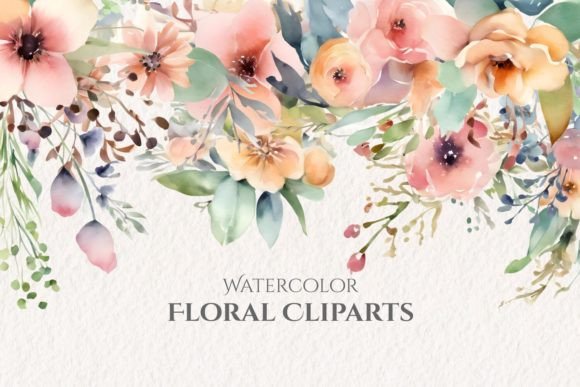 Watercolor Flowers Image Clipart Set