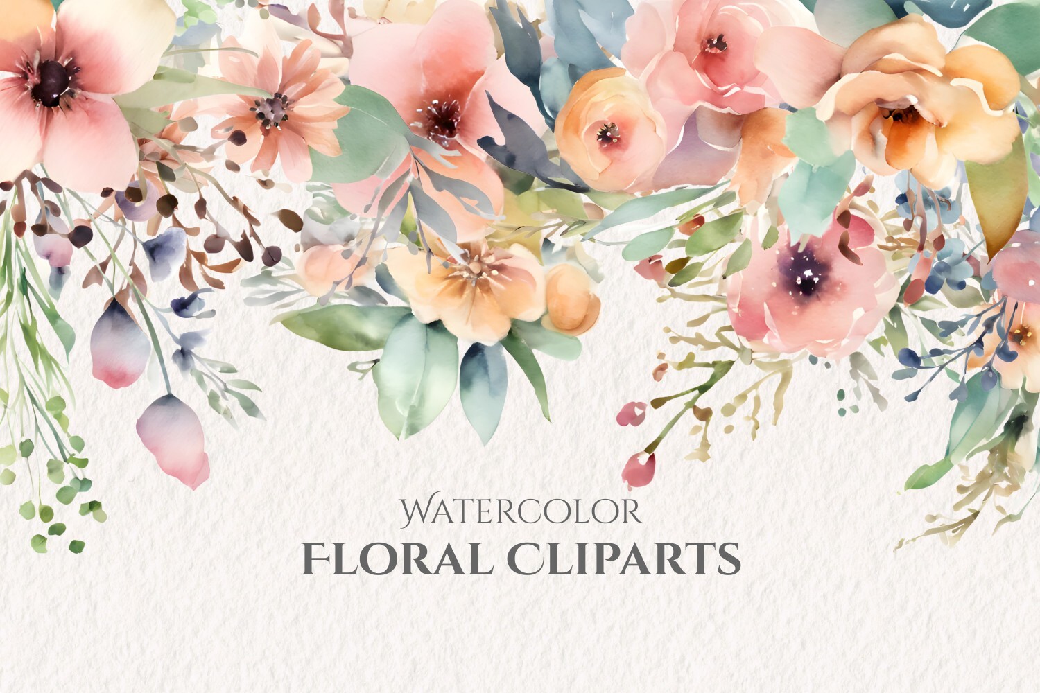 Watercolor Flowers Image Clipart Set