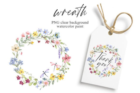 Wreath, Watercolor Wild Flowers, Frame.