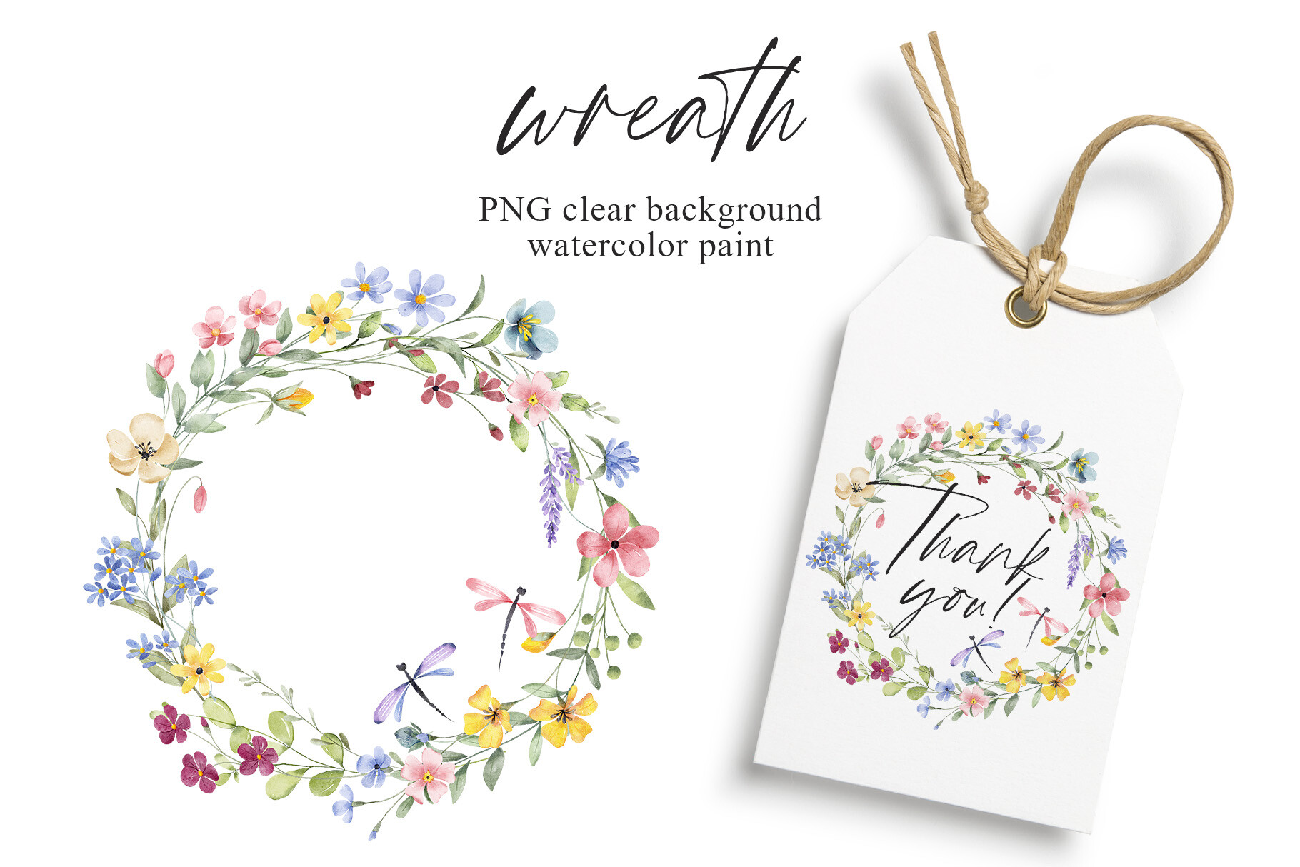 Wreath, Watercolor Wild Flowers, Frame.