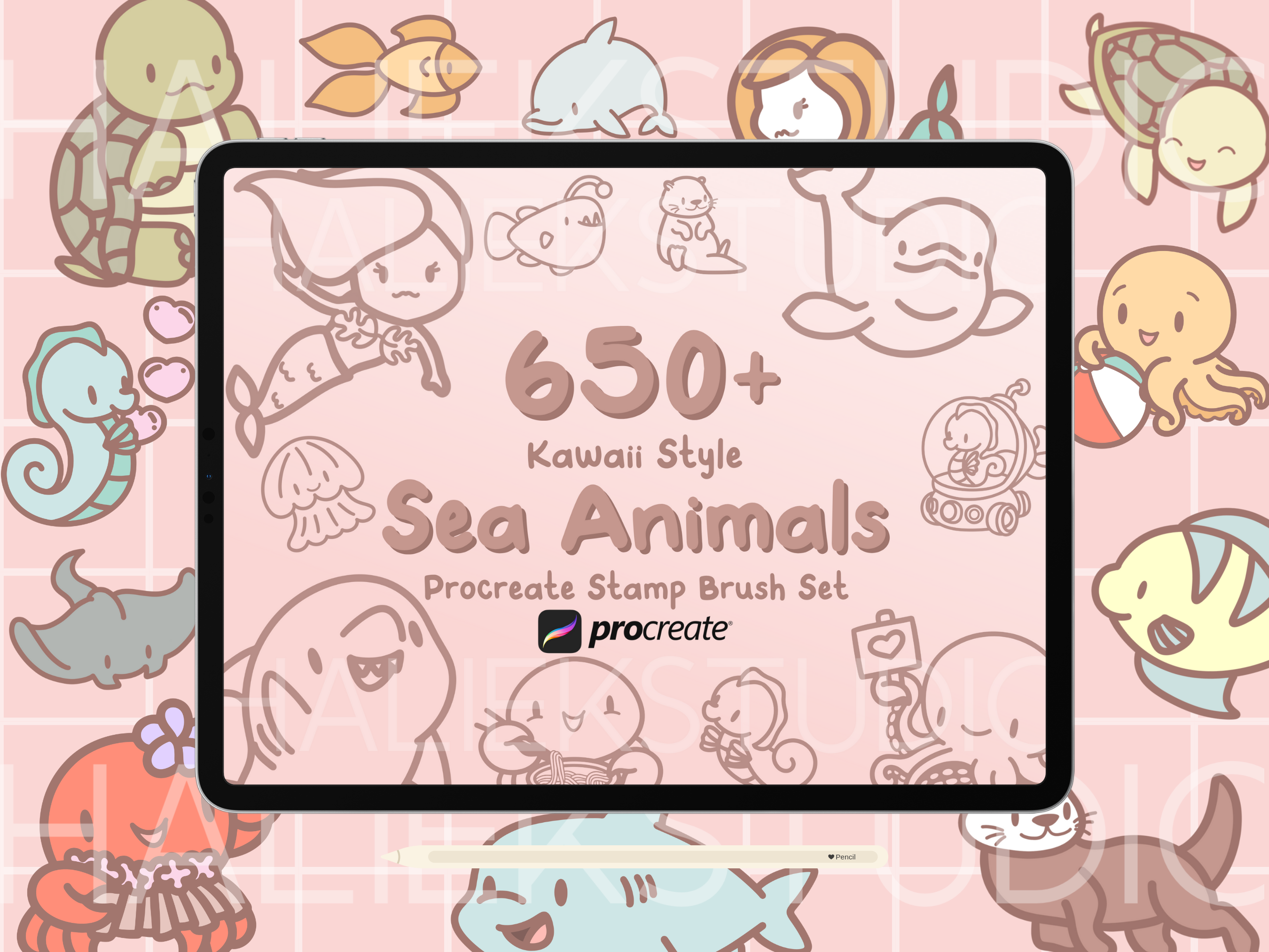 650+ Sea Animals Procreate Stamp Brushes Graphic by HalieKStudio ...