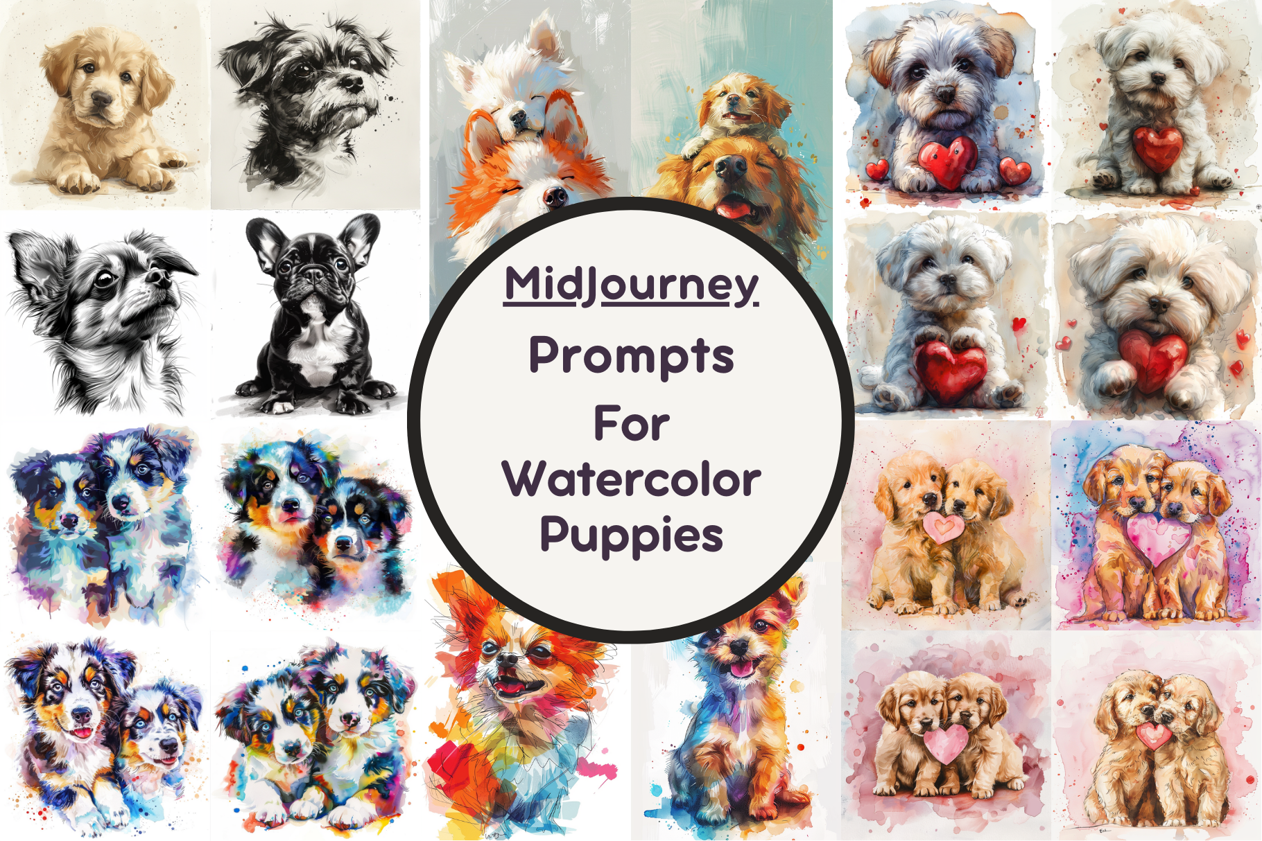 Ai Prompt for Watercolor Puppies Graphic by Milano Creative · Creative ...