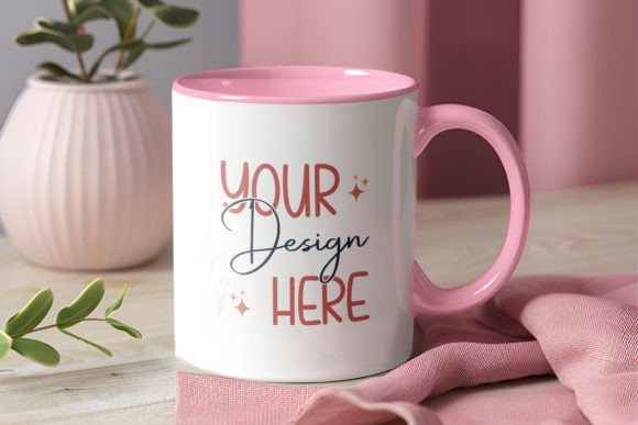 Coffee Mug Mockup, pink Inner & Handle