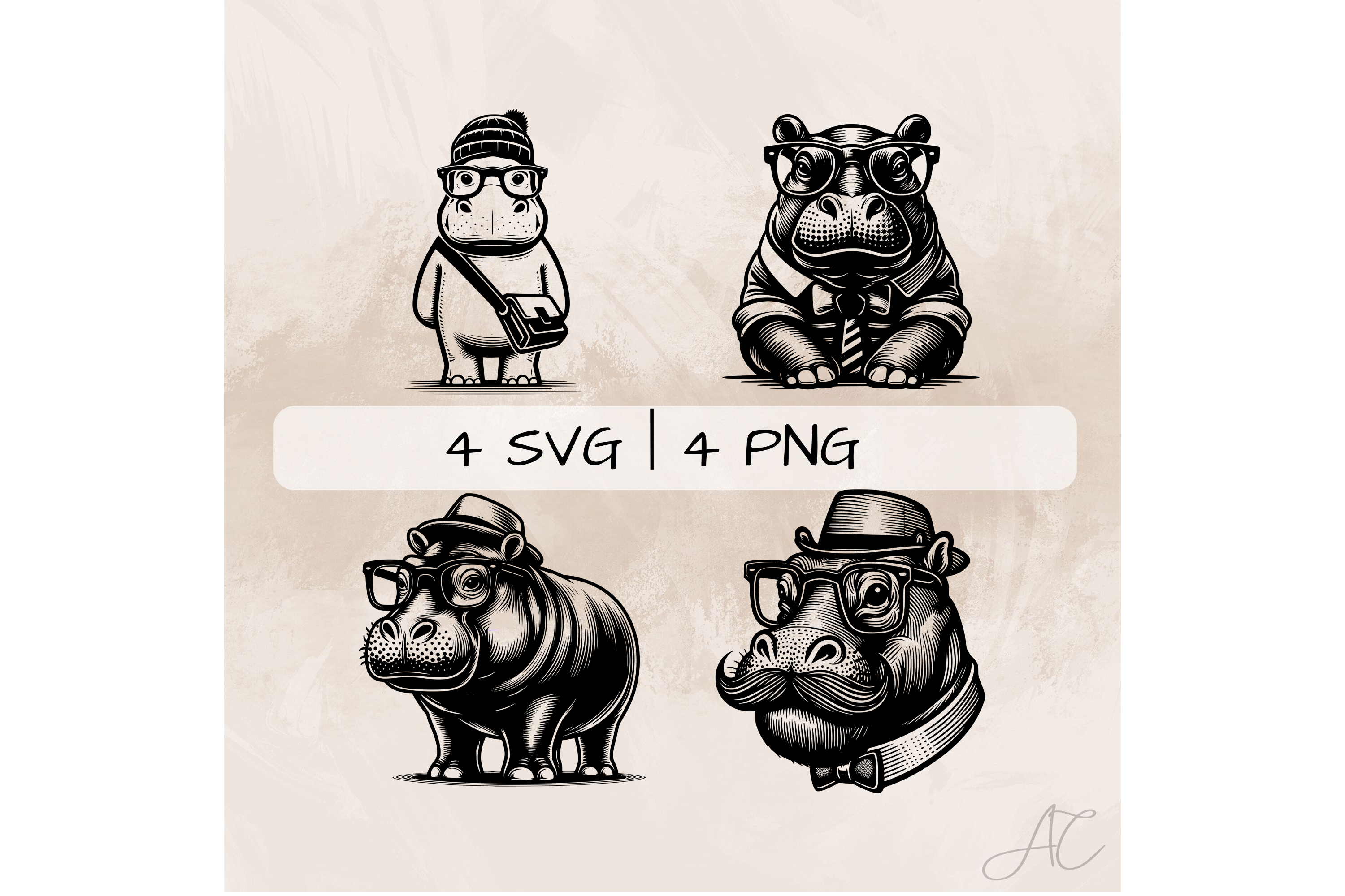 Hipster Hippo SVG Bundle, Hippo PNG Graphic by ArtistiC ortex ...