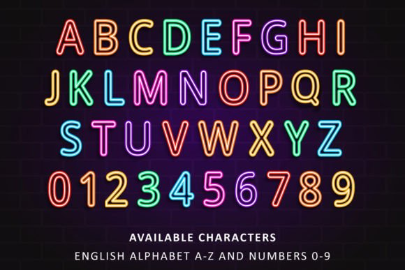 Neon Colored Font PNG with transparent background - Preview 4