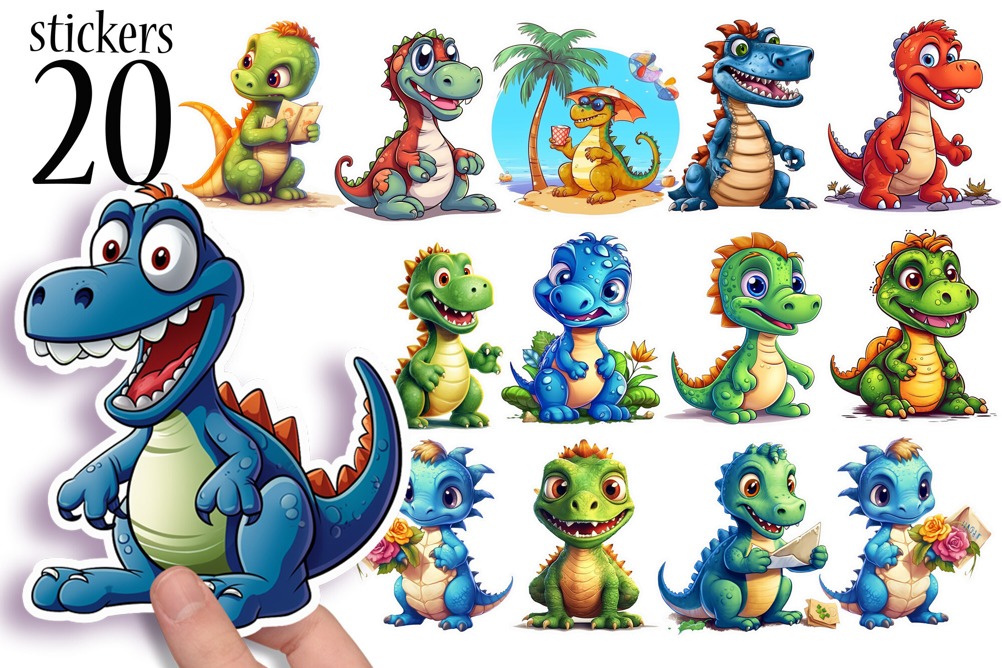 Printable Dinosaur Stickers for Kids PNG
