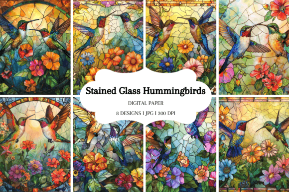 Stained Glass Hummingbirds Background