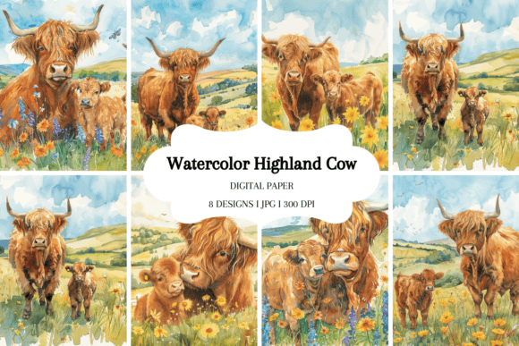 Watercolor Highland Cow Background