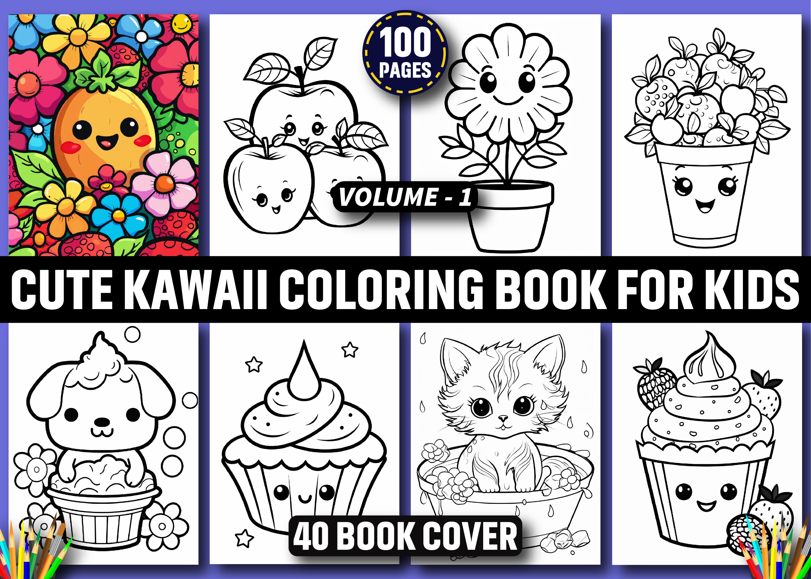 100 Cute Kawaii Coloring Book for Kids Graphic by ArT DeSiGn · Creative ...