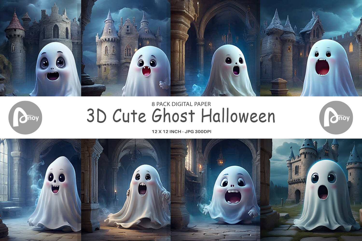 Digital Paper 3D Cute Ghost Halloween Graphic by Artnoy · Creative Fabrica