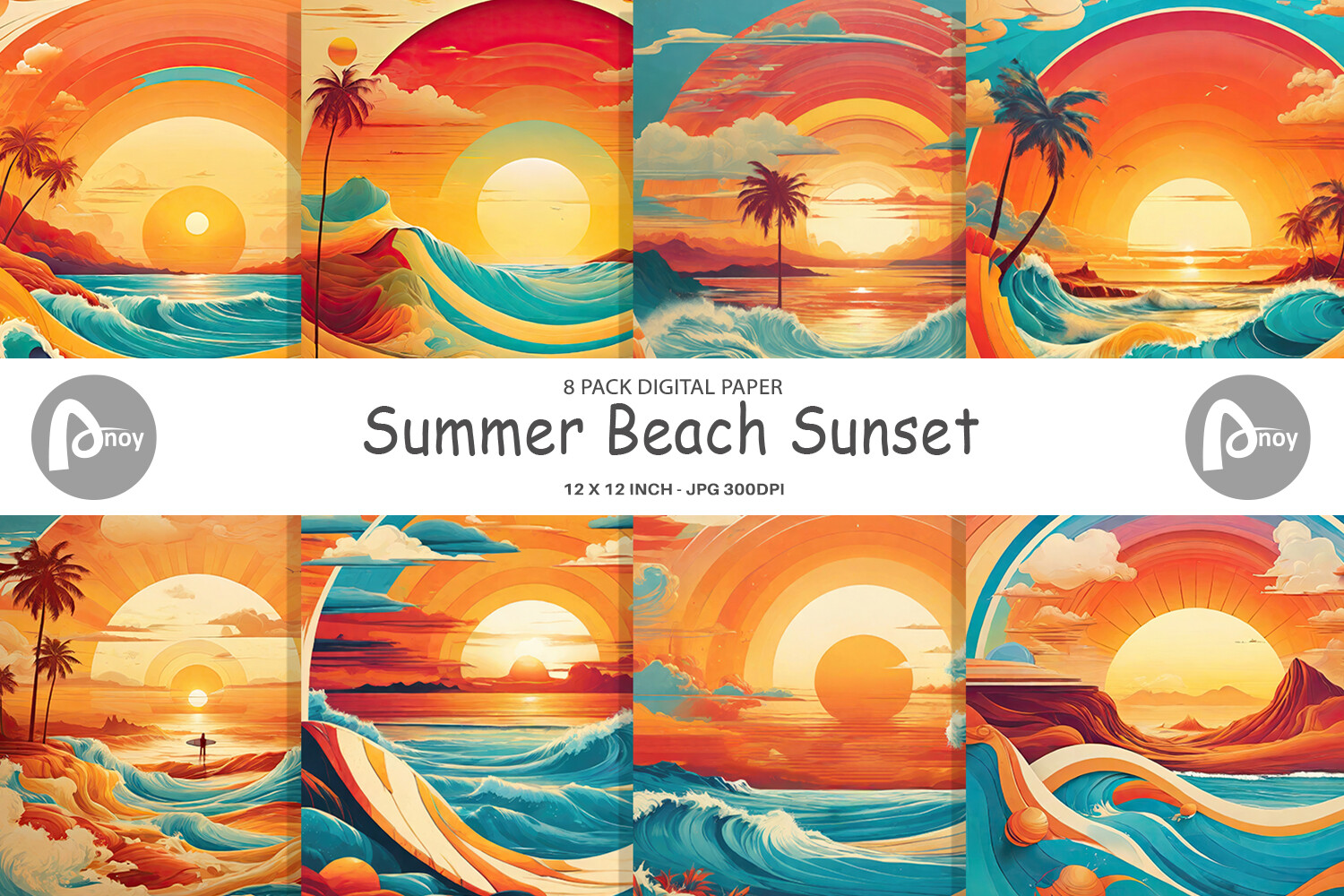Digital Paper Summer Beach Sunset Graphic by Artnoy · Creative Fabrica