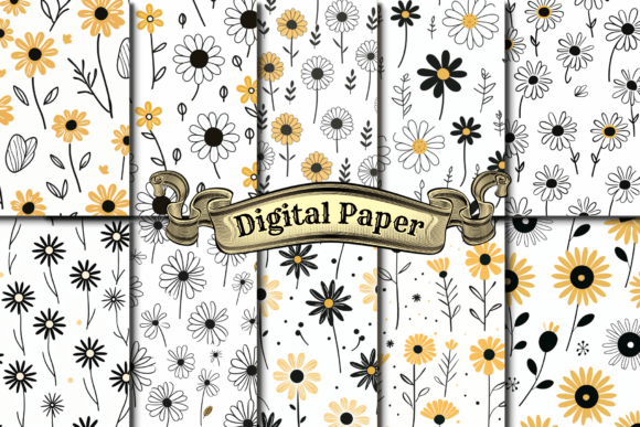Doodled Flowery Digital Scrapbook Paper