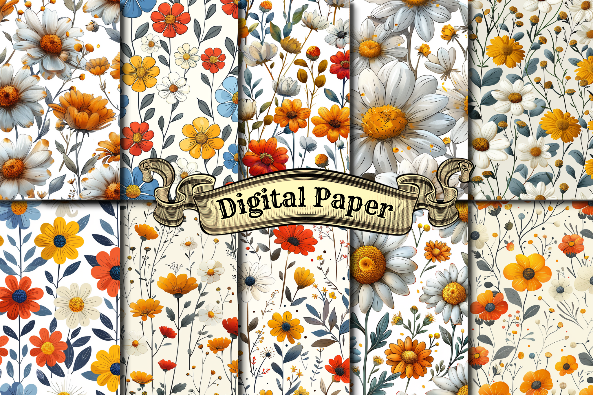 Floral Flowers Digital Paper Pack Graphic by craftsmaker · Creative Fabrica